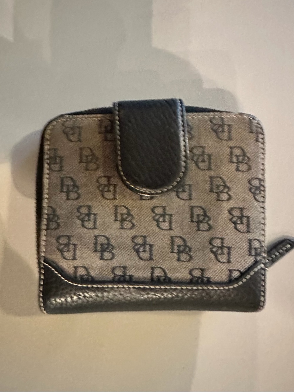 Dooney & Bourke Gray Monogram Compact Wallet with Black Trim
